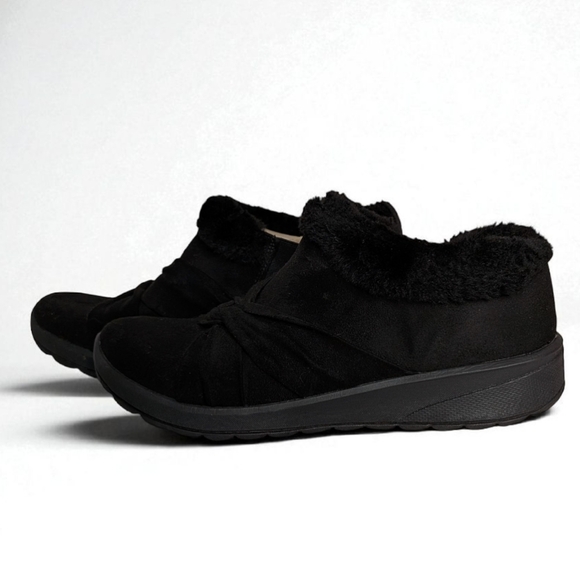 BZEES Genie Black Fur Sneaker Mules Microsuede Slip On Comfort Shoes 9.5M - Picture 1 of 12